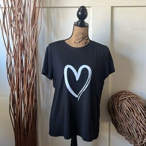 Black Short Sleeve Tee Shirt With White Heart Graphic